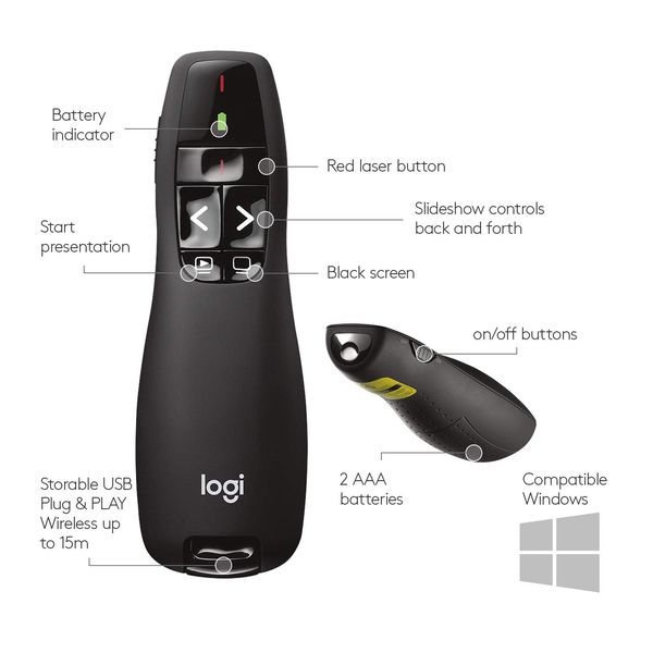 LOGITECH R400 Laser Presenter Wireless Remote ( Black )