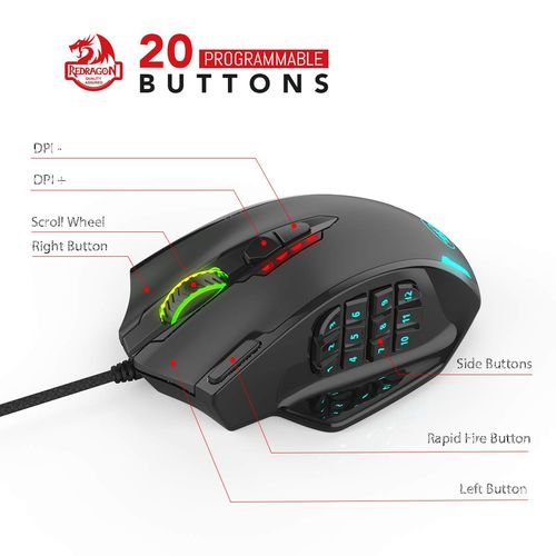 REDRAGON M908 Impact RGB LED Wired Ergonomic Gaming Mouse ( M908 ) ( 3200DPI / 6 Macro Button ) ( Black )