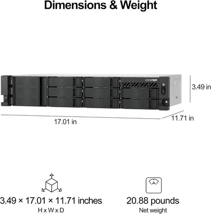 QNAP TS-855EU-RP-8G-US 8 BAY HIGH-SPEED 2U SHORT-DEPTH RACKMOUNT NAS WITH DUAL-2.5GBE, INTEL ATOM CPU, REDUNDANT 300W PSU, 8GB DDR4 MEMORY AND 8-CORE COMPUTING POWER (DISKLESS)