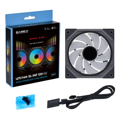 LIAN LI UNI FAN SL-INF REVERSE BLADE 120 INFINITY MIRROR 120MM ARGB SINGLE PACK CASE FAN, BLACK- G99.12RSLIN1B.IN