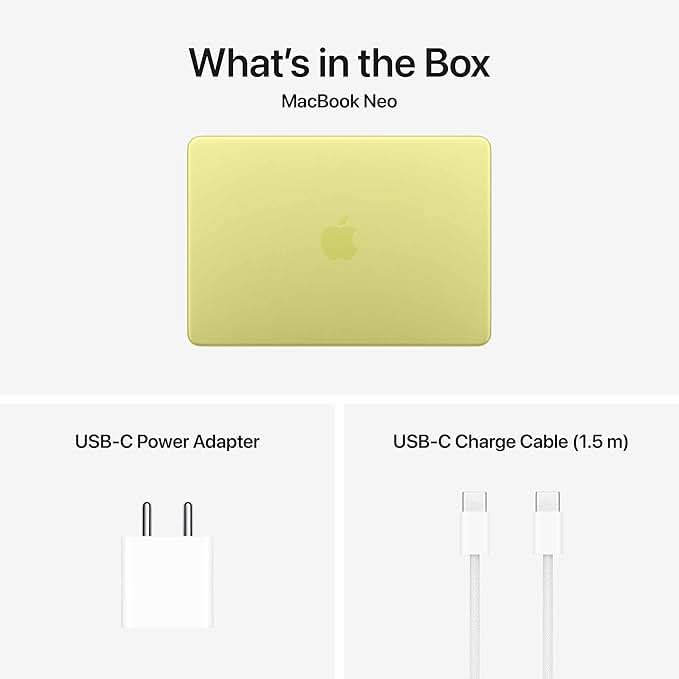 Apple 13-inch MacBook Neo: Apple A18 Pro chip with 6 core CPU and 5 core GPU, 8GB, 512GB SSD, Touch ID - Citrus