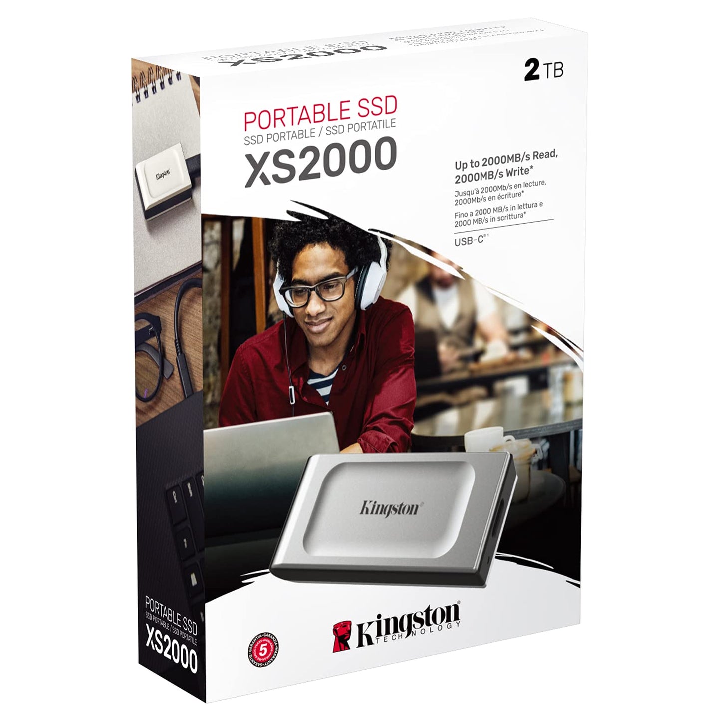 KINGSTON XS2000 2TB HIGH PERFORMANCE, READ/WRITE SPEEDS UP TO 2,000MB/S, POCKET-SIZED PORTABLE EXTERNAL SSD, SILVER, USB3.2_GEN_2_X_2 SXS2000/2000G