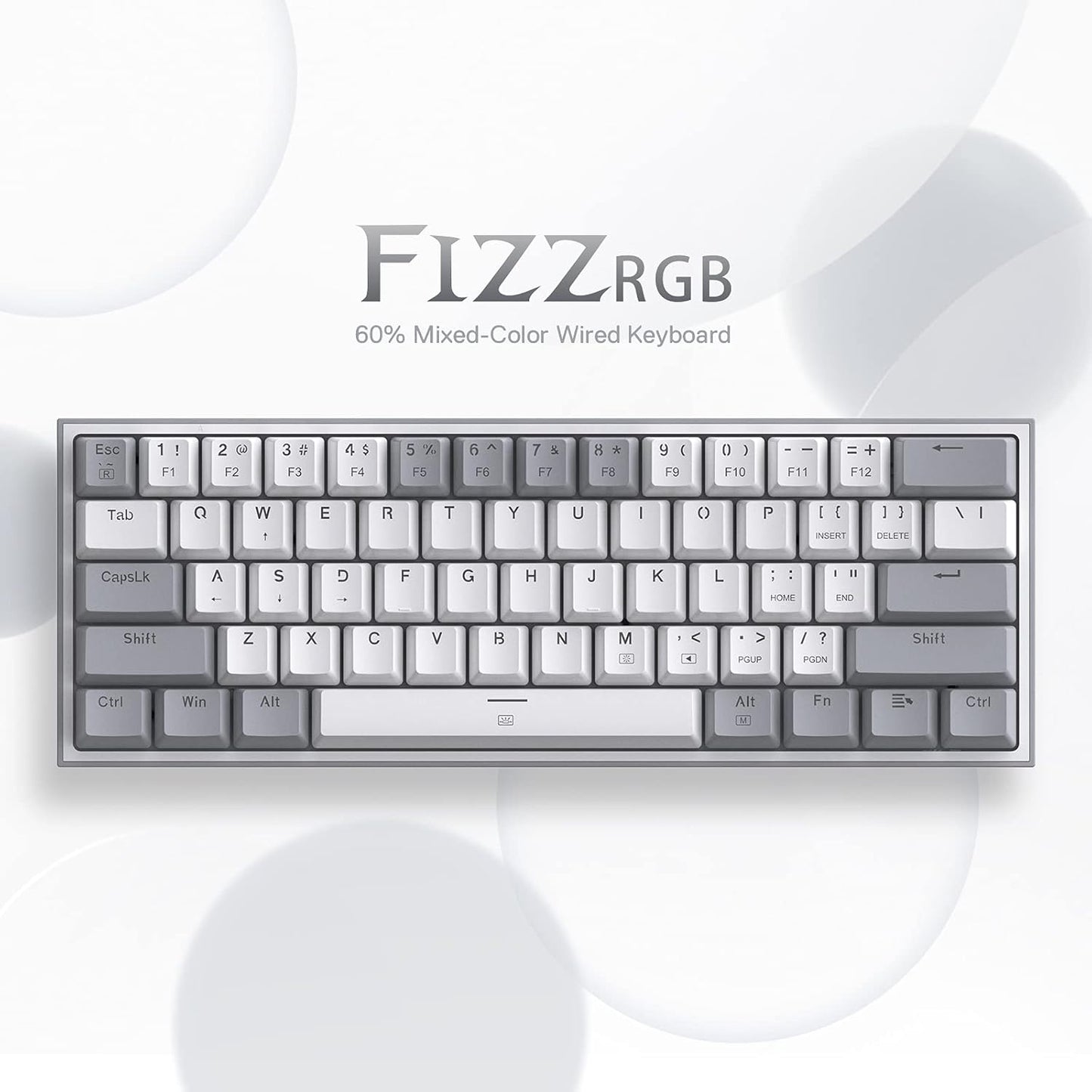 REDRAGON K617 FIZZ 60% WIRED RGB RED SWITCH GAMING KEYBOARD WHITE AND GREY
