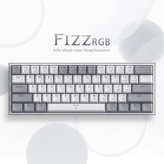 REDRAGON K617 FIZZ 60% WIRED RGB RED SWITCH GAMING KEYBOARD WHITE AND GREY