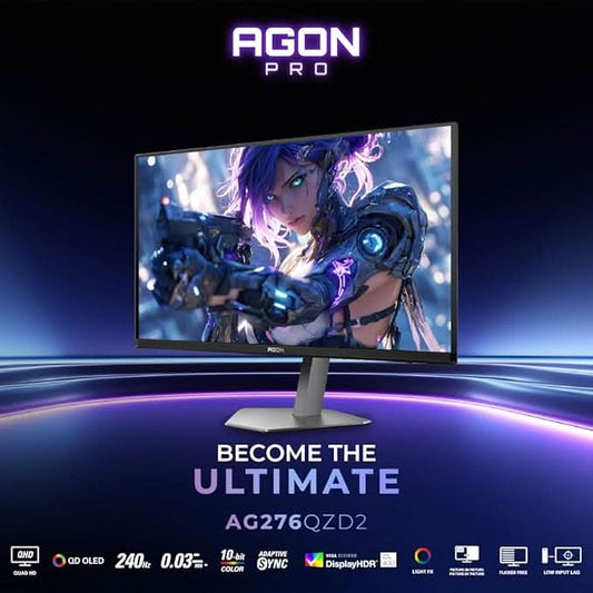 AOC Agon 27, QD -OLED , 240 Hz , 0.03 MS , 1000 cd/m² , HDMI 2.0 x 2, DP 1.4 x 2, USB-3.2 x1 , Speaker 5Wx 2 , HAS , sRGB 100% , DCI-P3 98.5% / Flicker Free / Multi Task ( PIP/PBP ) / Low IN out leg.