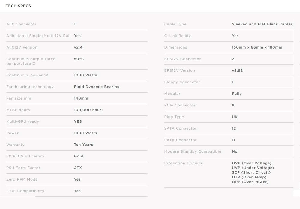 CORSAIR RM1000i 1000W 80 + Gold Fully Modular ATX 2.0 Power Supply