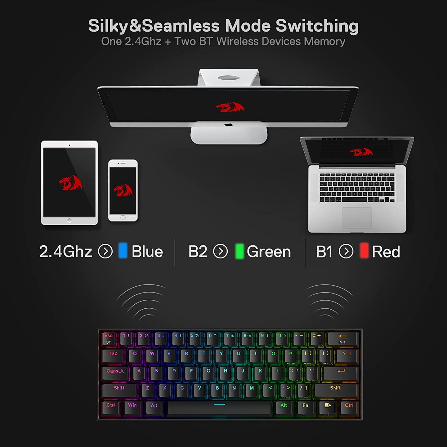 REDRAGON K530 PRO BLACK (WIRED/WIRELESS/BT) RED SWITCH BLACK