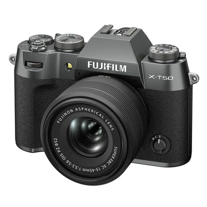 FUJIFILM X-T50 40 MP APS-C X-TRANS SENSOR|RETRO STYLE MIRRORLESS CAMERA|4K/6.2K VLOGGING|HIGH SPEED RECORDING FHD 240FPS|ADVANCE AF WITH 15-45MM OPTICAL ZOOM LENS F/3.5-5.6 - CHARCOAL