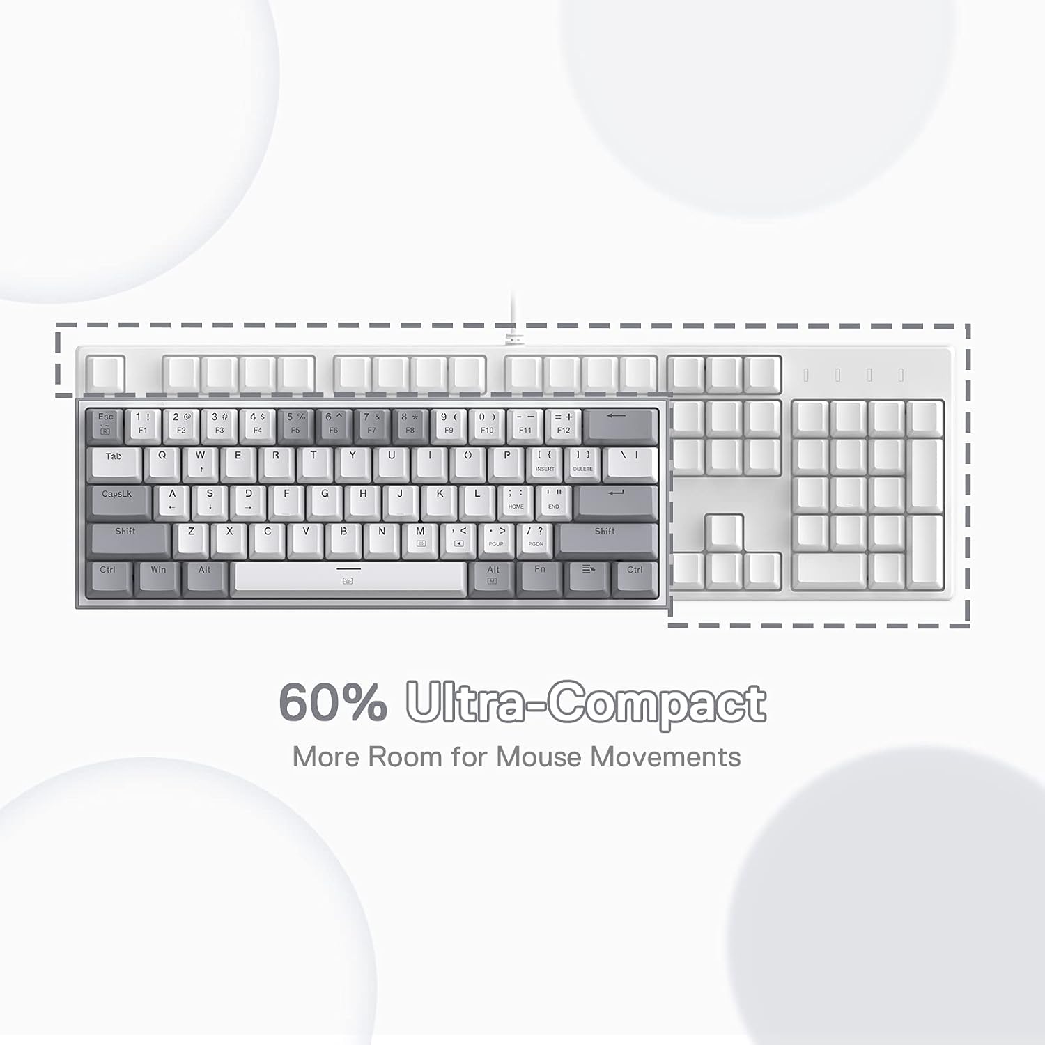 REDRAGON K617 FIZZ 60% WIRED RGB RED SWITCH GAMING KEYBOARD WHITE AND GREY