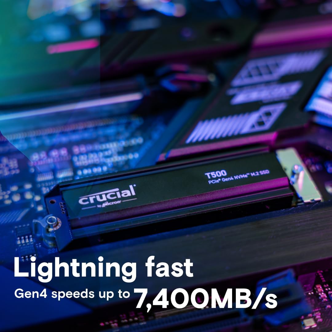 CRUCIAL T500 2TB PCIE GEN4 NVME M.2 SSD WITH HEATSINK CT2000T500SSD5