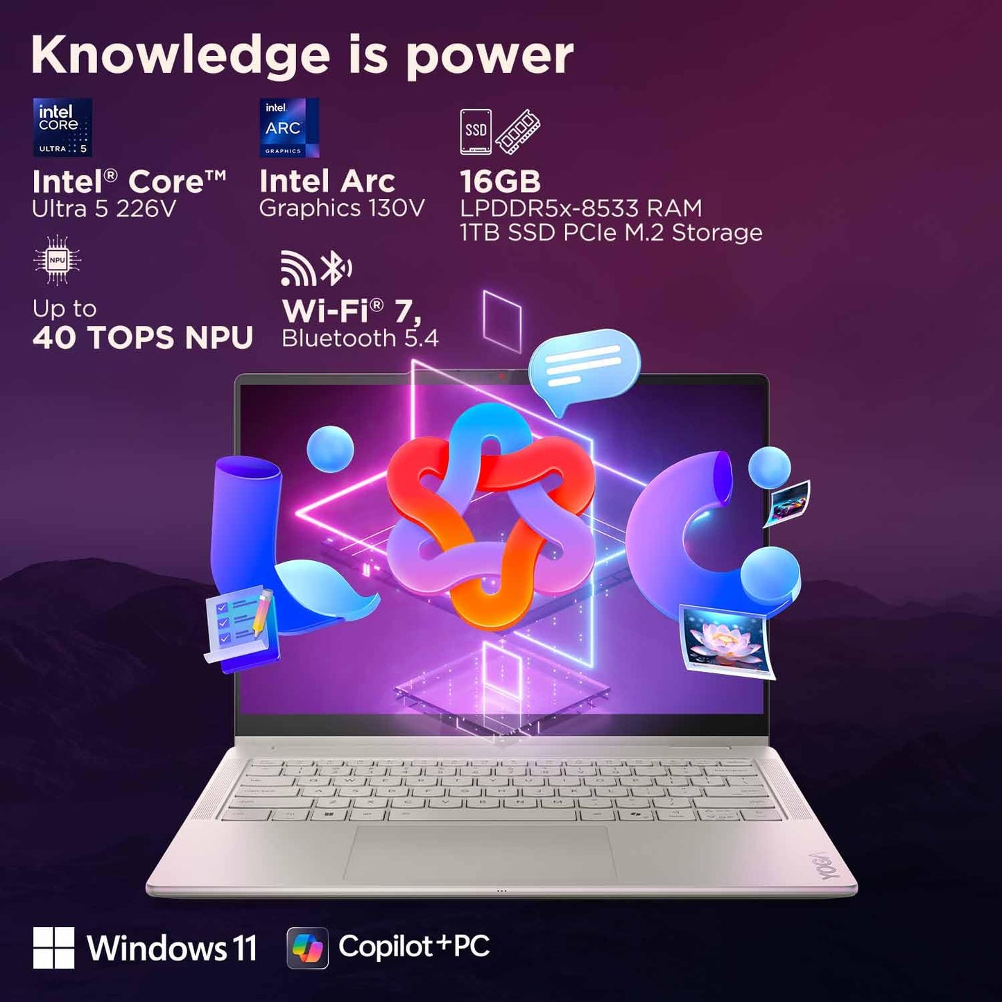 LENOVO YOGA 7 2-IN-1 INTEL EVO CORE ULTRA 5 226V (16GB RAM/1TB SSD/14 (35.5CM)/WUXGA OLED/COPILOT+ PC/WINDOWS 11/OFFICE HOME 2024/YOGA PEN/1YR ADP/SEASHELL/1.38KG), 83JQ000XIN CONVERTIBLE LAPTOP