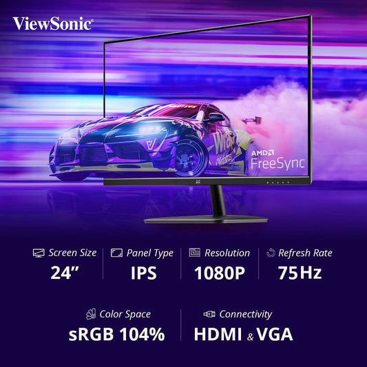 VIEWSONIC 60.96 CM (24") FHD IPS MONITOR FOR HOME AND OFFICE USE, 100 HZ, 1 MS RESPONSE TIME, AMD FREE SYNC, DUAL SPEAKER, WALL MOUNT, BEZEL LESS, EYE-CARE, SRGB104%, HDMI, VA2432-MH