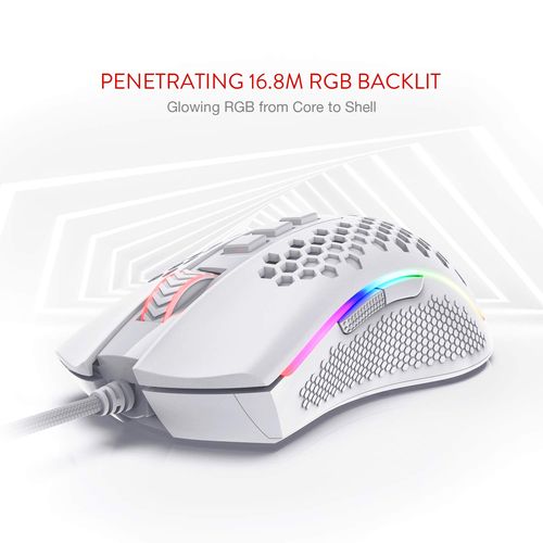 REDRAGON M808 Storm Lightweight RGB USB Wired Ergonomic Gaming Mouse ( M808-WT ) ( 12400DPI / 7 Macro Button ) ( White )