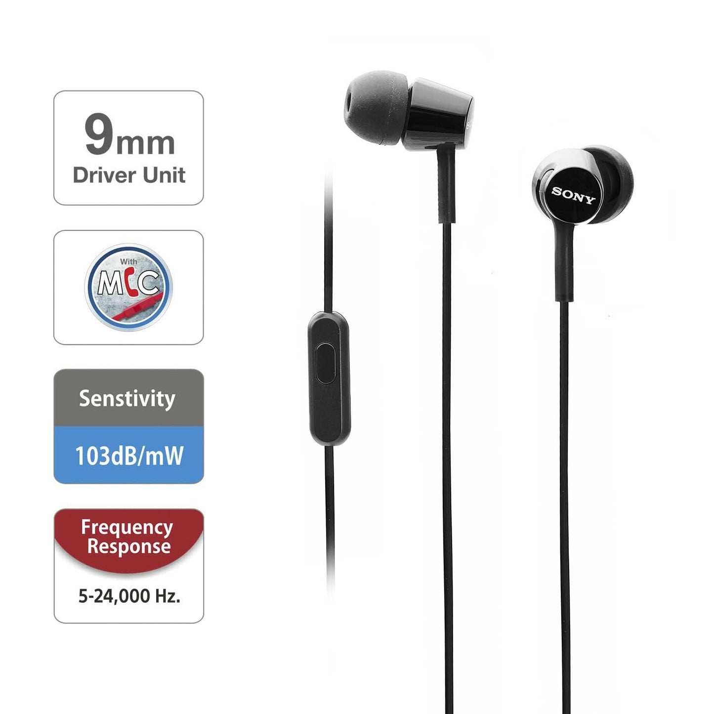 SONY MDR-EX155AP/BQ IN-EAR WIRED HEADPHONES WITH MIC (BLACK)