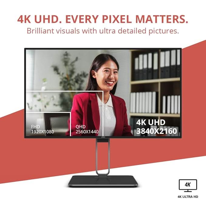 AOC 27 Nano IPS, 4K 3840 x 2160, 60 Hz, 400 cd/m², 4 MS, Daisy Chain, HDMI 2.0 x 1,DP 1.4 x 1, DP output 1.2 x 1, USB-C (DP Alt, 90W) DCI -P3 98% / sRGB 100% with Hight Adjustable Stand