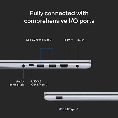 ASUS INTEL CORE I5-1335U /16GB (8*2) DDR4 / 512GB PCIE 4.0 SSD / 15.6-INCH / 3K (2880 X 1620) OLED 16:9 /COOL SILVER /BACKLIT KB / WIN 11 HOME / MS OFFICE LAPTOP K3504VAD-MA542WS
