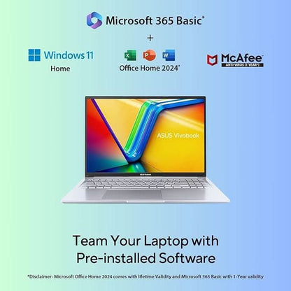 ASUS Vivobook 16, 16" FHD (1920 x 1200) OLED,Intel Core i5-13420H Processor,(16GB RAM/512GB SSD/Win 11/M365 Basic (1Year)/Backlit Keyboard/Office Home 2024/Silver/1.88 kg),X1605VA-SH1952WS