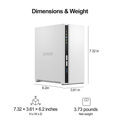 QNAP TS-233-US 2 BAY AFFORDABLE DESKTOP NAS WITH ARM CORTEX-A55 QUAD-CORE PROCESSOR AND 2 GB DDR4 RAM (DISKLESS)