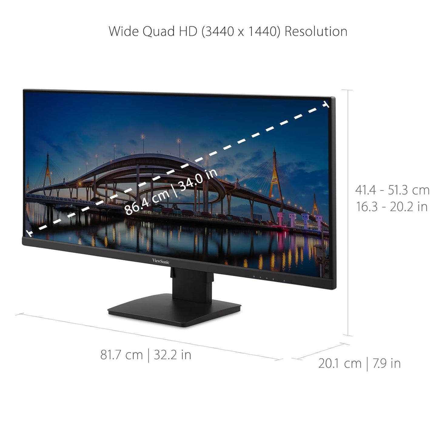 VIEWSONIC VA3456-MHDJ 86.36 CM (34") MONITOR UWQHD | 21:9 ASPECT RATIO | S-IPS | 420 NITS | SRGB 104% | ERGONOMICS | HDR 400 READY | 6W (3X3) SPEAKERS | 2-HDMI 2.0 | DP