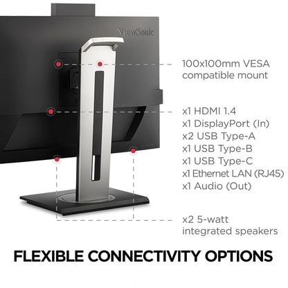 VIEWSONIC VG27576V-2K 68.58 CM (27") MONITOR | WEBCAM 5MPCAMERA | LED LIGHT | AI ENABLED TWO-WAY NOISE-REDUCTION |ERGONOMICS| 10W(5W*2) SPEAKER| TYPE- C WITH 90W POWER,DP,HDMI