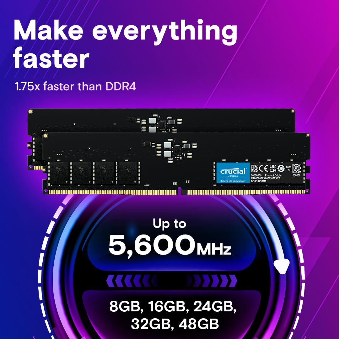 CRUCIAL 8GB DDR5-4800 DESKTOP RAM CL40 CT8G48C40U5