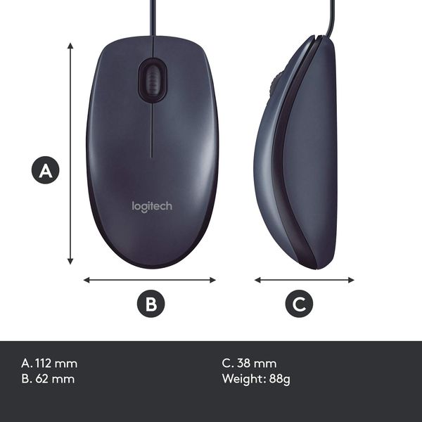 LOGITECH M100r Wired Ambidextrous USB Gaming Mouse ( 910-005005 ) ( 1000DPI / 3 Macro Buttons ) ( Black )