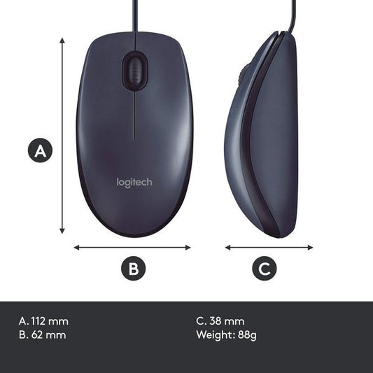 LOGITECH M100r Wired Ambidextrous USB Gaming Mouse ( 910-005005 ) ( 1000DPI / 3 Macro Buttons ) ( Black )