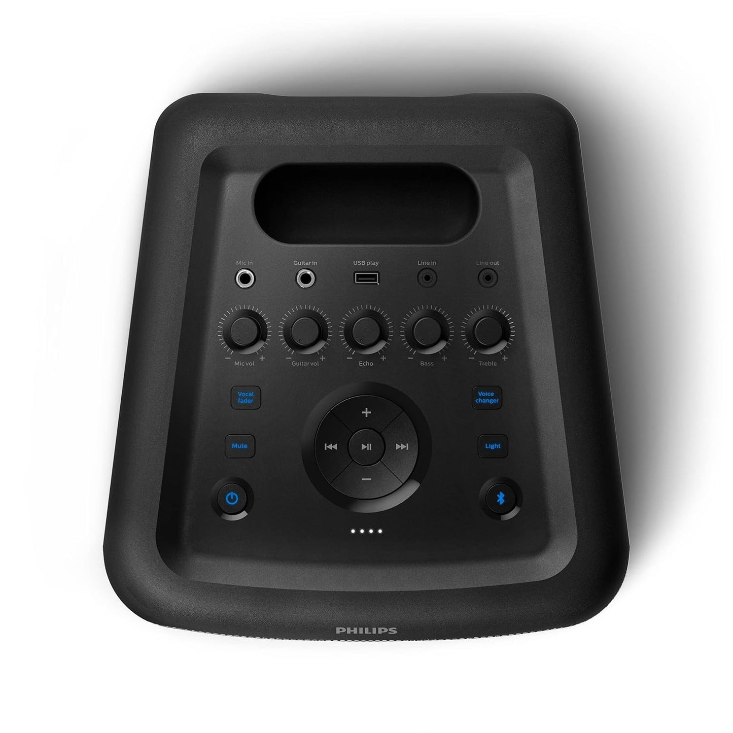 PHILIPS AUDIO TAX3206/94 80W BLUETOOTH PARTY SPEAKER WITH 14 HOURS PLAY TIME, KARAOKE FEATURES, GUITAR AND MIC INPUT, PARTY LIGHTS AND CARRY HANDLE (BLACK)