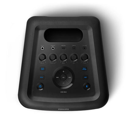 PHILIPS AUDIO TAX3206/94 80W BLUETOOTH PARTY SPEAKER WITH 14 HOURS PLAY TIME, KARAOKE FEATURES, GUITAR AND MIC INPUT, PARTY LIGHTS AND CARRY HANDLE (BLACK)