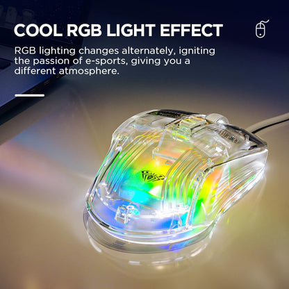 AULA S80 TRANSPARENT RGB, 7200 DPI, 7 BUTTONS PC WIRED OPTICAL GAMING MOUSE (USB 2.0, TRANSPARENT WHITE)