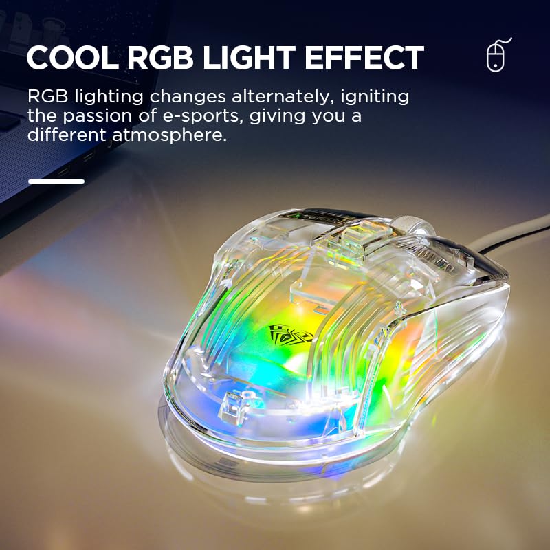 AULA S80 TRANSPARENT RGB, 7200 DPI, 7 BUTTONS PC WIRED OPTICAL GAMING MOUSE (USB 2.0, TRANSPARENT WHITE)