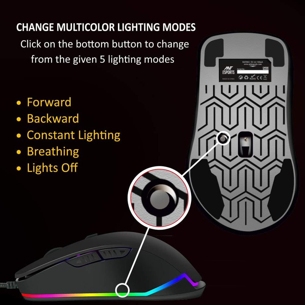 ANT ESPORTS GM100 Wired Ergonomic RGB Gaming Mouse (GM100-RGB-BLACK ) (4800DPI / 5 Macro Buttons) ( Black )