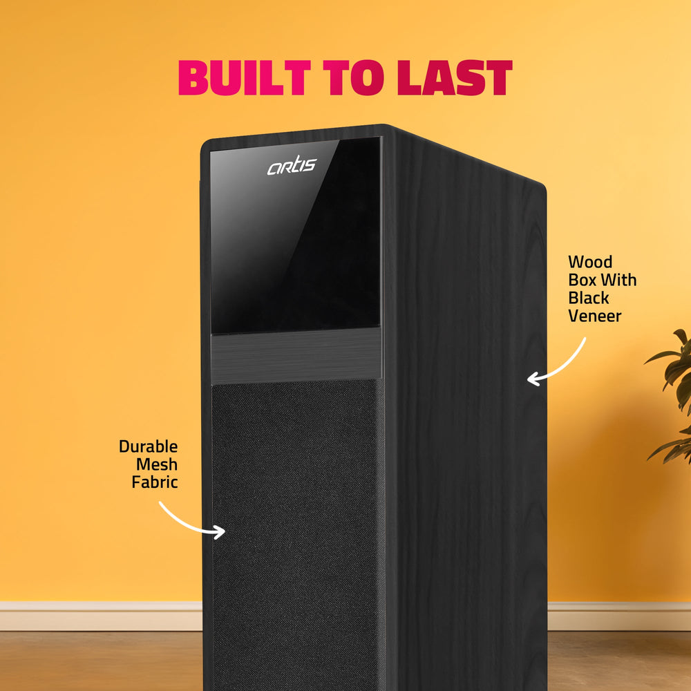 SoundHub 400 Bluetooth Tower Speaker with Bluetooth/HDMI/AUX in/Optical/USB Input /TF card Input/FM /wireless mic and wireless remote (Black ) (200W RMS Output )