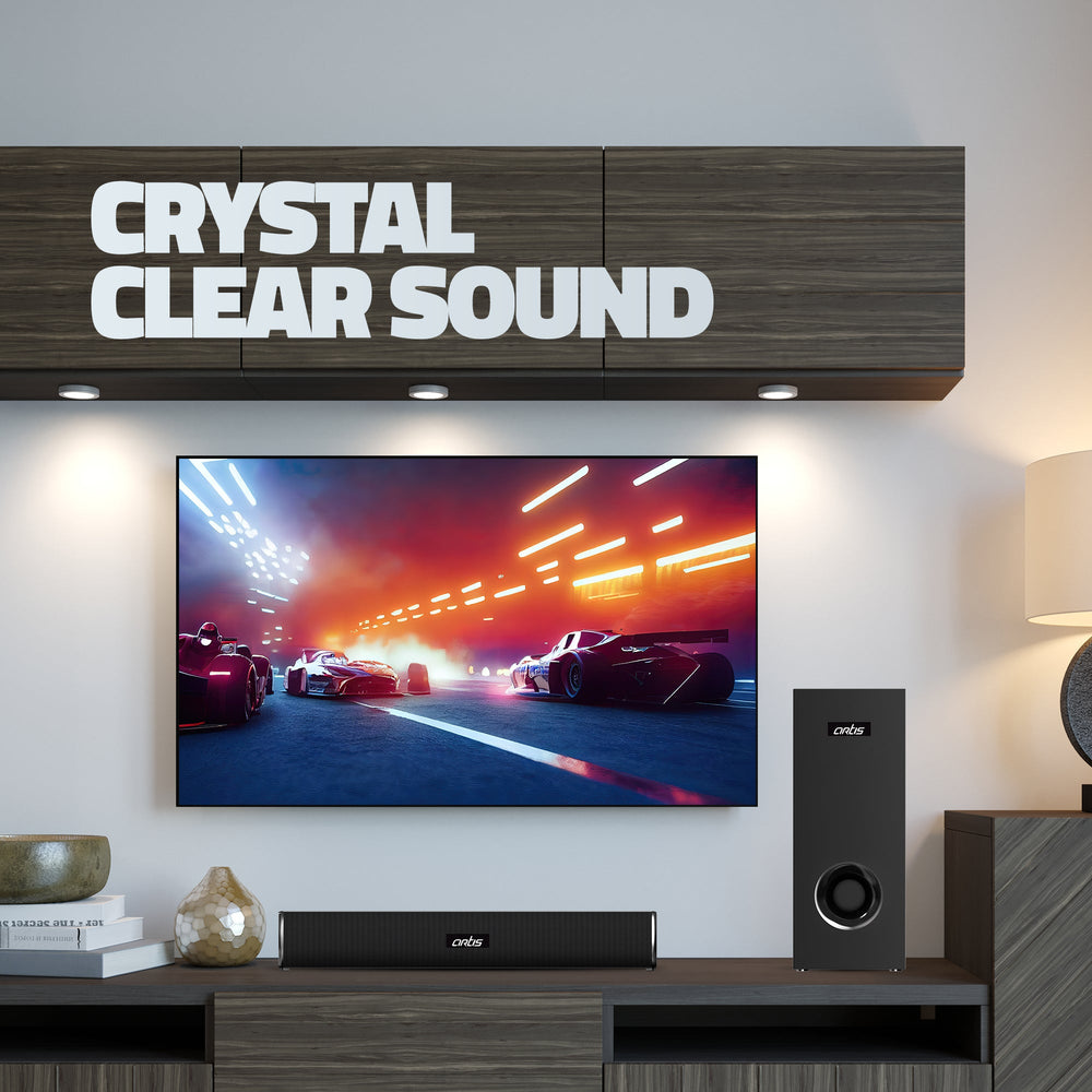 SoundHub 110 60W 2.1 CH Wireless BT Soundbar With Wired Subwoofer, 2 Driver Units & Modes: Bluetooth / HDMI (ARC) / AUX In / USB Input.