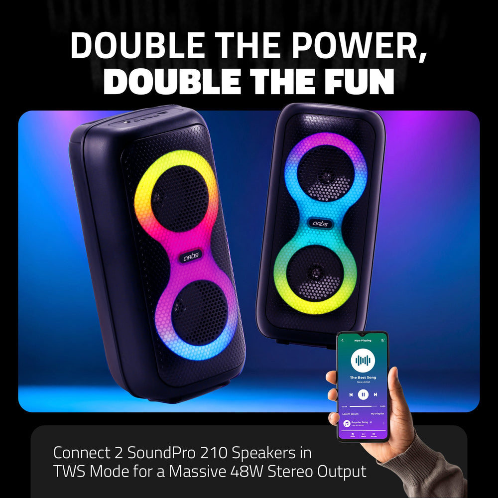 SoundPro 210 Wireless Bluetooth Party Speaker with TWS, Mic, RGB & Multi-Input (24W)