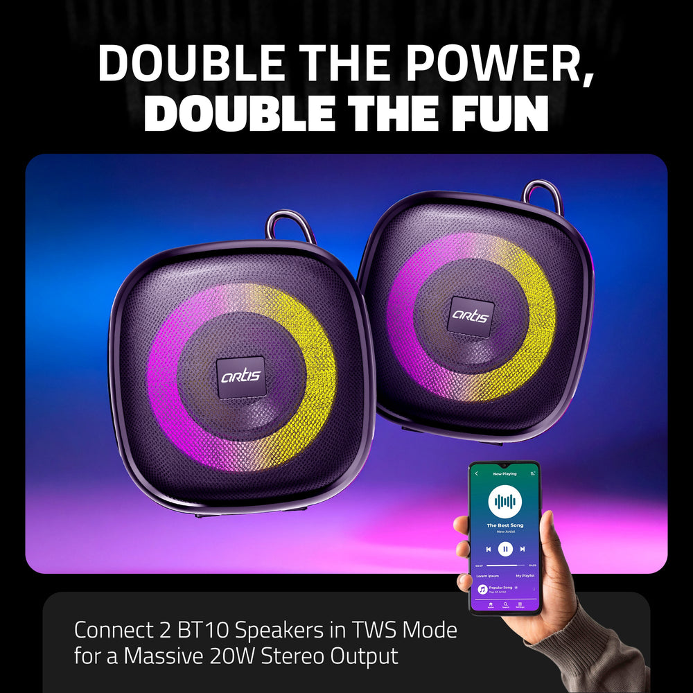 BT10 wireless Bluetooth Speaker with USB input, TF card Input FM Radio and TWS (10W RMS Output)