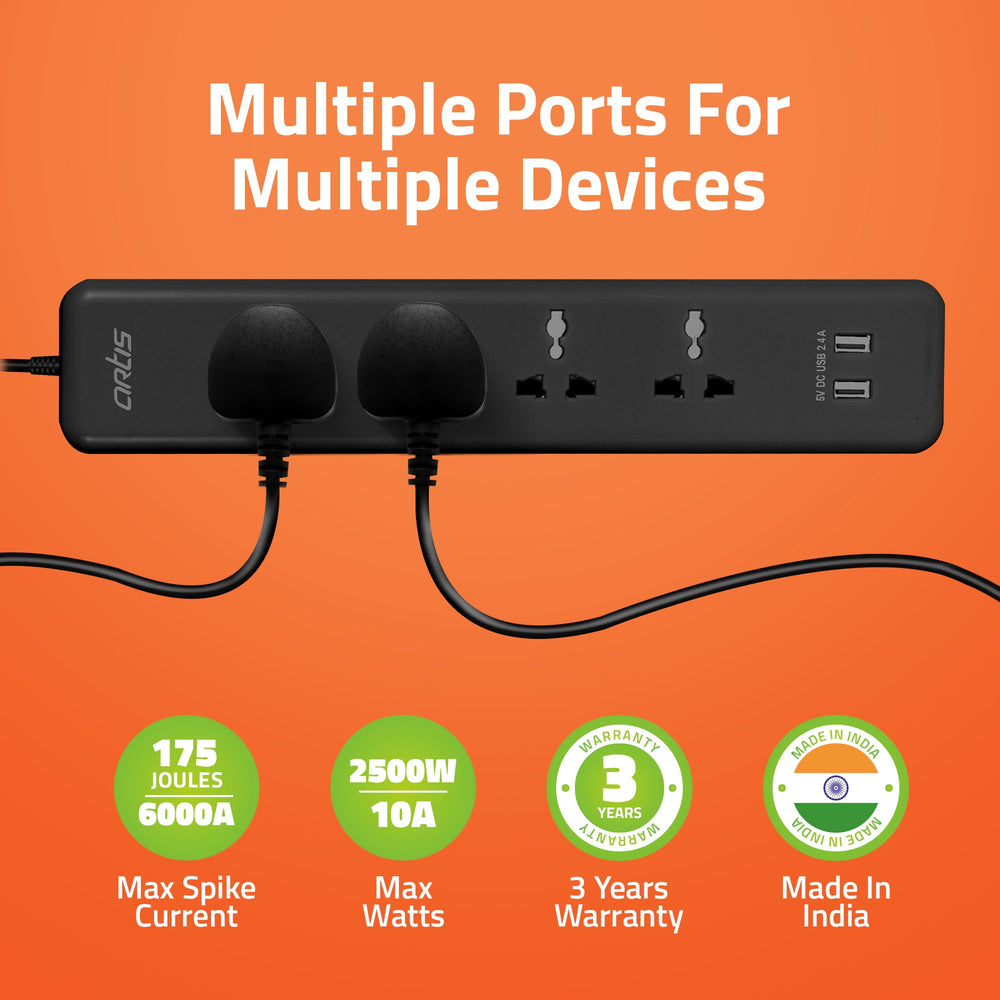 AR-4SSU-CB 4 Universal Sockets & 2 USB Surge Protector with Single Switch