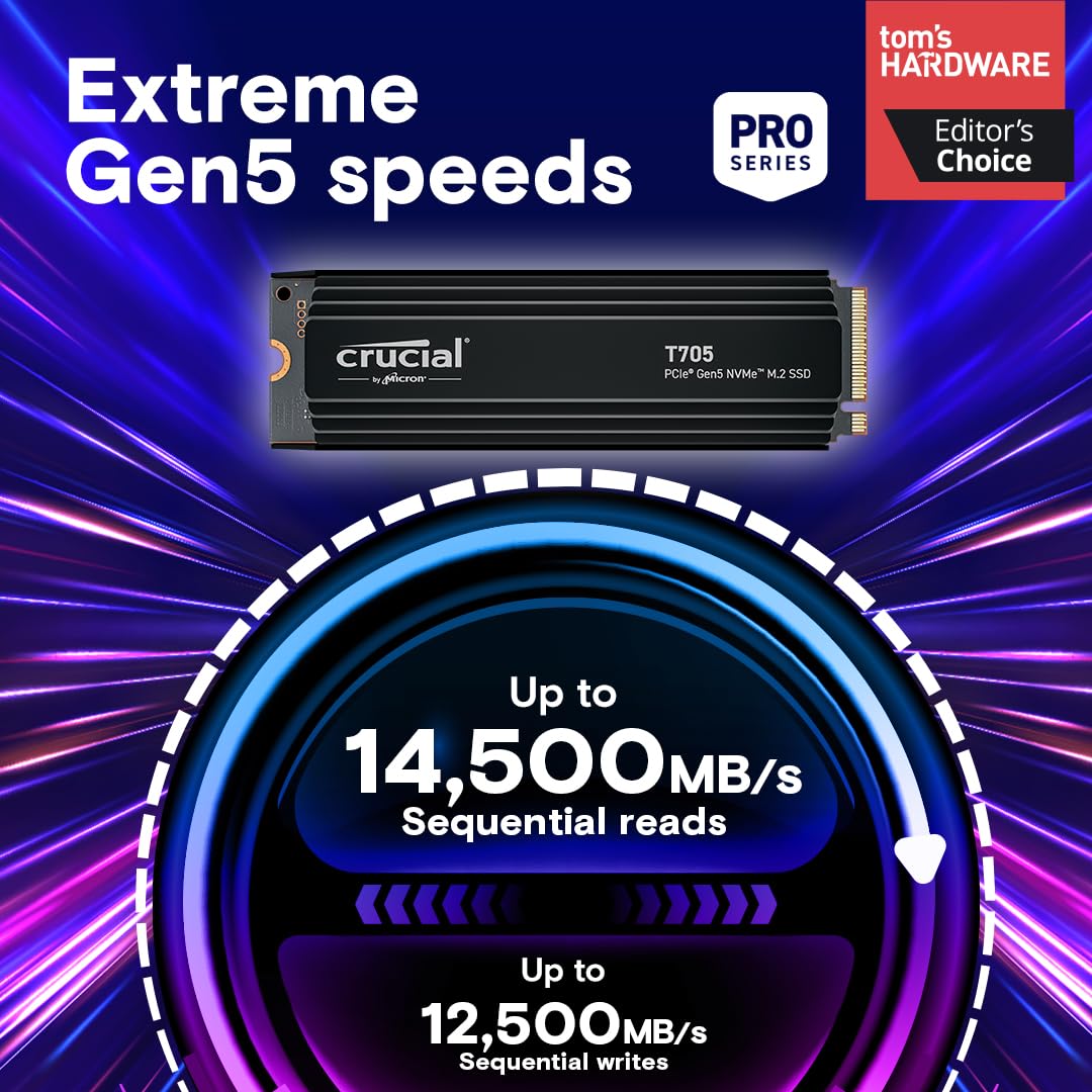 CRUCIAL T705 2TB PCIE GEN5 NVME M.2 SSD WITH HEATSINK CT2000T705SSD5