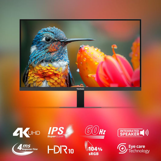 VIEWSONIC VA2708-4K-MHD, 27-INCH (68.58CM) 4K UHD MONITOR, SUPERCLEAR IPS, HDR10, SRGB 104%, 1.07B COLORS, DUAL SPEAKERS, DUAL HDMI 2.0, DP, EYE PROTECH+, 3-SIDED FRAMELESS, SLIM DESIGN