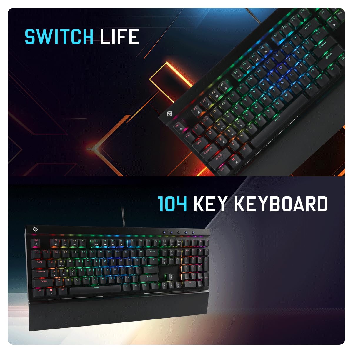 COSMIC BYTE CB-GK-29 BLACK EYE PRO (BLACK) GAMING KEYBOARD BLUE SWITCH RGB