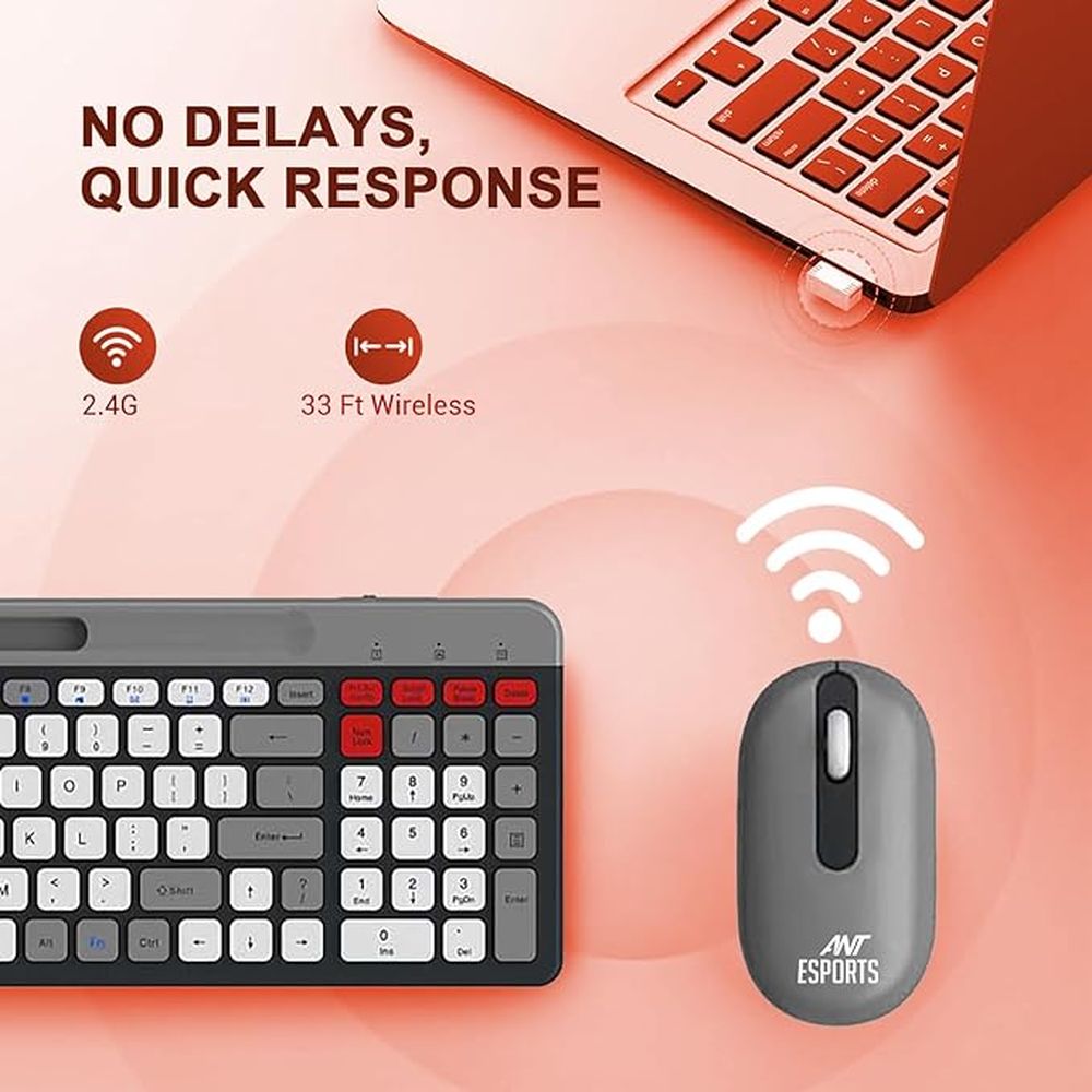 ANT ESPORTS WKM22 TKL Membrane Wireless Gaming Keyboard and Mouse Combo (Grey) (Membrane Keyboard) (WKM22)