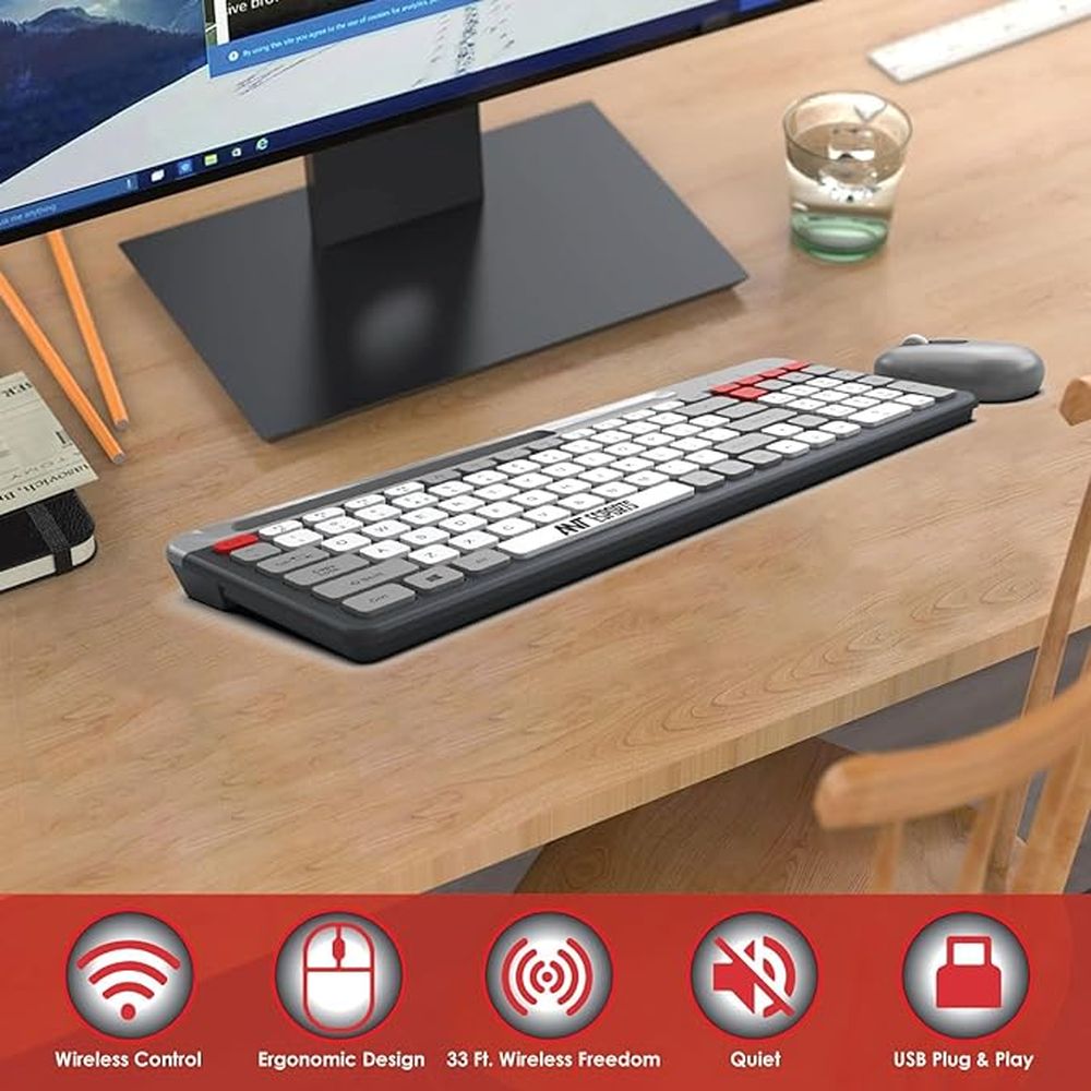 ANT ESPORTS WKM22 TKL Membrane Wireless Gaming Keyboard and Mouse Combo (Grey) (Membrane Keyboard) (WKM22)