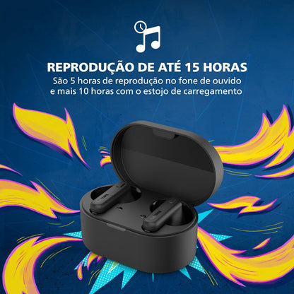 PHILIPS TAT1108BK/00 TRUE WIRELESS EARBUDS, IN-EAR ACTIVE NOISE CANCELLING BLUETOOTH V5.3 EARPHONES WITH MIC, 15H PLAY TIME, SHANK SHAPE, IPX4, TOUCH CONTROLS & CHARGING CASE FOR IPHONE/IPAD (BLACK)