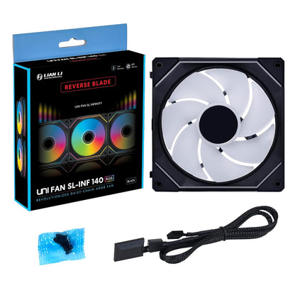 LIAN LI UNI FAN SL-INF REVERSE BLADE 140 INFINITY MIRROR 140MM ARGB SINGLE PACK CASE DESKTOP PC FAN, BLACK- G99.14RSLIN1B.IN