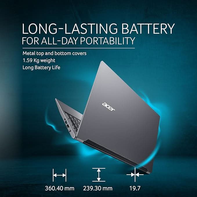 acer Aspire Lite, AMD Ryzen 5 7430U Processor, 8 GB RAM, 512 GB SSD, Full HD, 15.6"/39.62 cm, Windows 11 Home, Steel Gray, 1.59 kg, AL15-41, Thin and Light Laptop