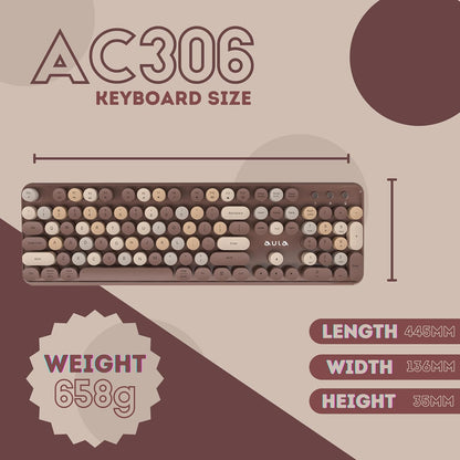 AULA AC306 WIRELESS KEYBOARD WITH RETRO KEYS ,MIX BROWN