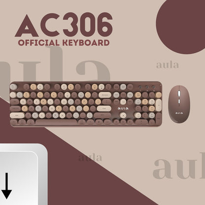 AULA AC306 WIRELESS KEYBOARD WITH RETRO KEYS ,MIX BROWN