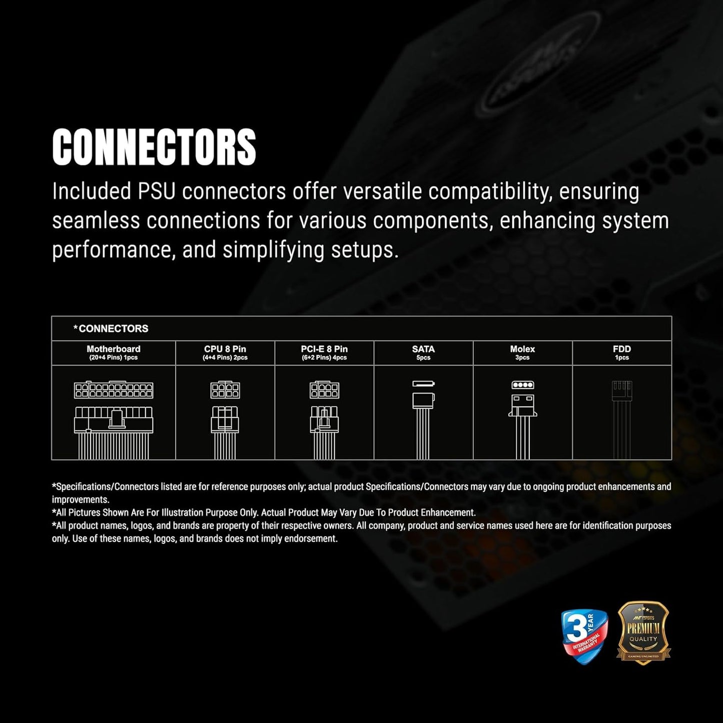 ANT ESPORTS FG650 V2 Gold 650 Watt Fully Modular  SMPS with Braided Nylon cables