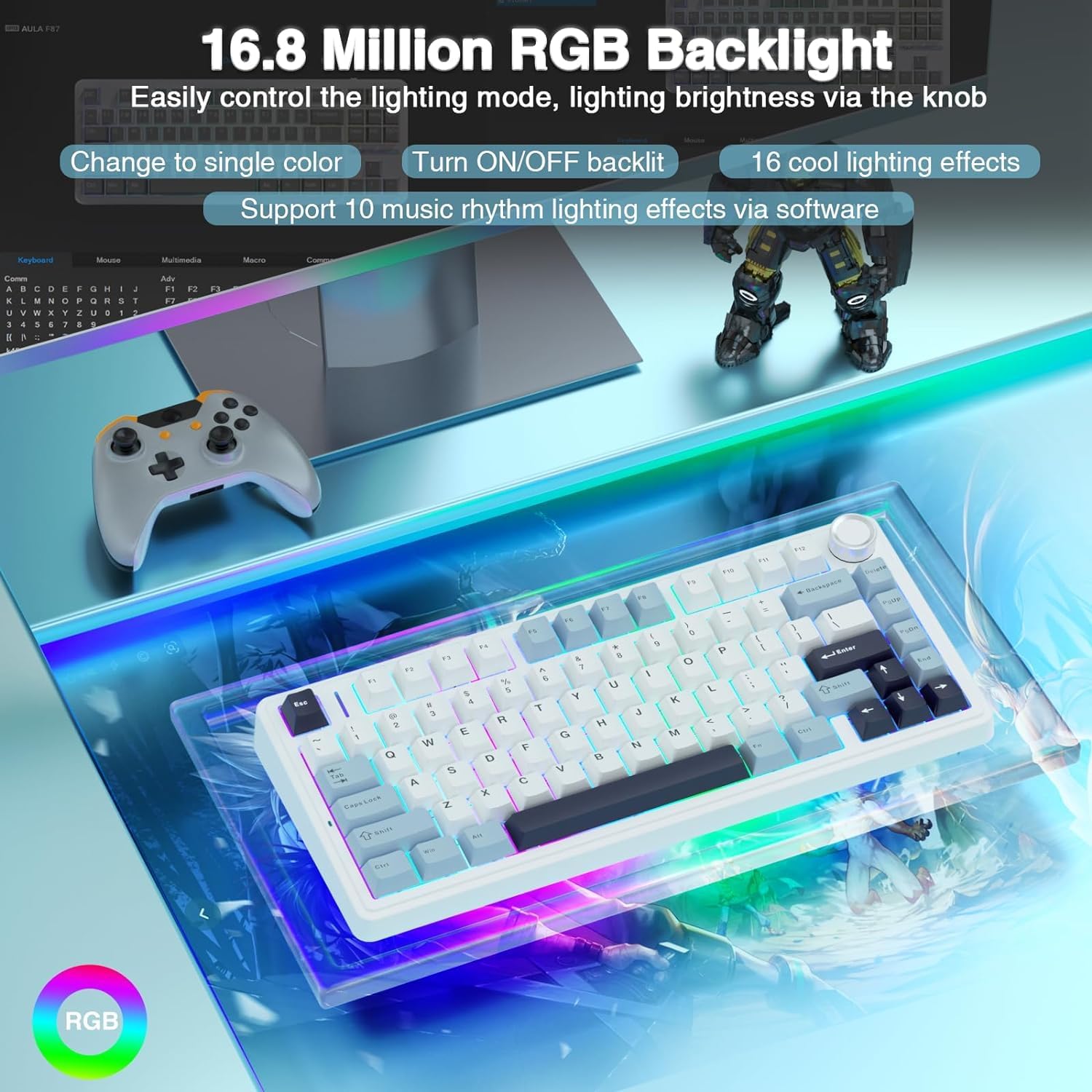 AULA F75 ICE BLUE ICE VEIN SWITCH MECHANICAL GAMING KEYBOARD