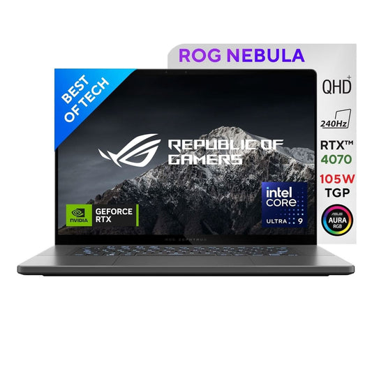 ASUS ROG ZEPHYRUS G16, GAMING LAPTOP, INTEL CORE ULTRA 9 185H, BUILT-IN AI, NVIDIA GEFORCE RTX 4070,16 INCH 2.5K QHD+ (40.64CM) 240HZ (32GB/1TB SSD/WIN 11/OFFICE 2021/GREY/1.85 KG), GU605MI-QP253WS